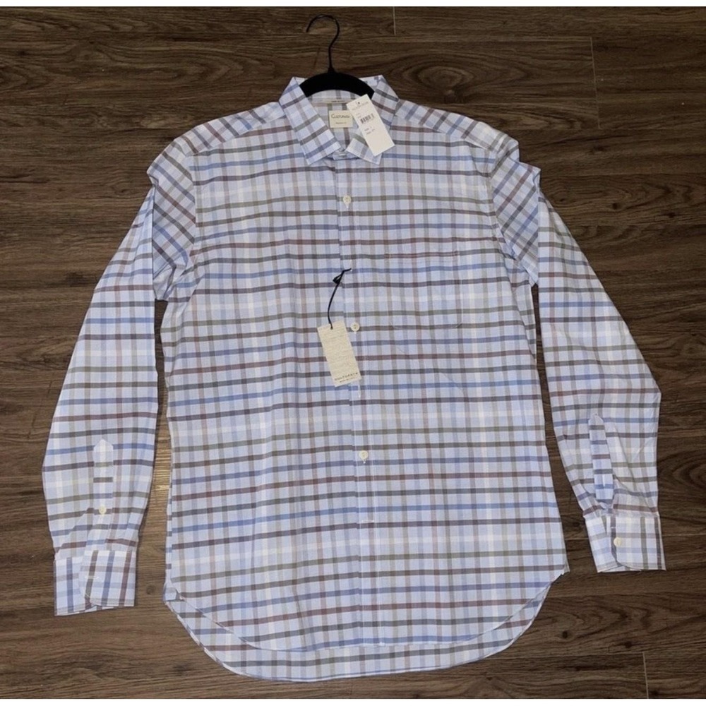 Culturata Dress Shirt Mens 16.5 42 Blue Plaid Tailored Fit Long Sleeve Italy
